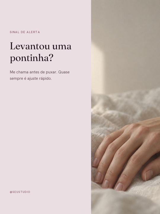 Post Levantou uma pontinha, com uma mão em repouso ao lado do texto.